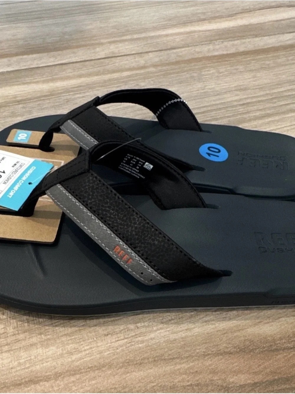 Reef Cushion Comfort Cushioned Flip Flop Sandals Gray/Black/Orange Men 10